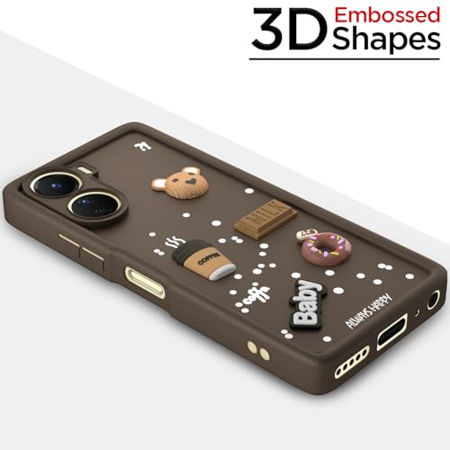 Image of Outlouders Back Cover for Vivo T2X / Y16 / Y56 5G | 3D Cartoon Bear Cute Fun Silicone Full Body Protection Bumper Case (Brown)