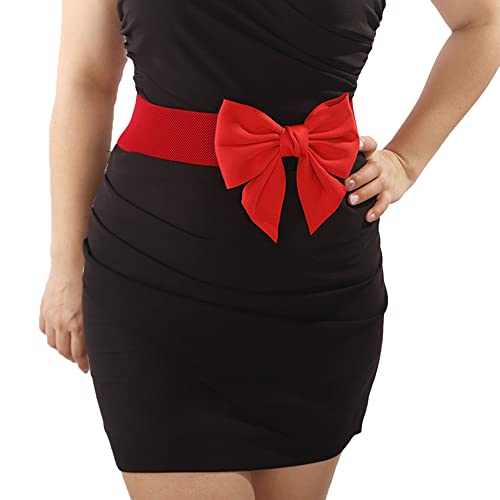 Wiwpar Women Big Statement Bow Knot Elastic Waist Belt for Dress Vintage Stretchy Wide Waistband Cinch Belts for Women Girls Christmas Halloween Costume Jewelry (Red) - Main Image