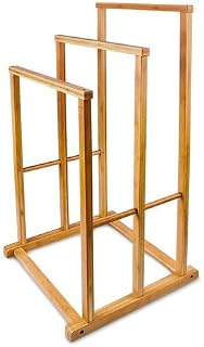 Relaxdays Free-Standing Bamboo Towel Holder, With 3 Rails, 82 x 40 x 24.5 cm, Natural Brown