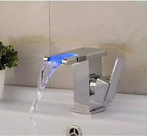 Robinet de cuisine mitigeur LED cascade laiton chromé eau chaude et froide lavabo