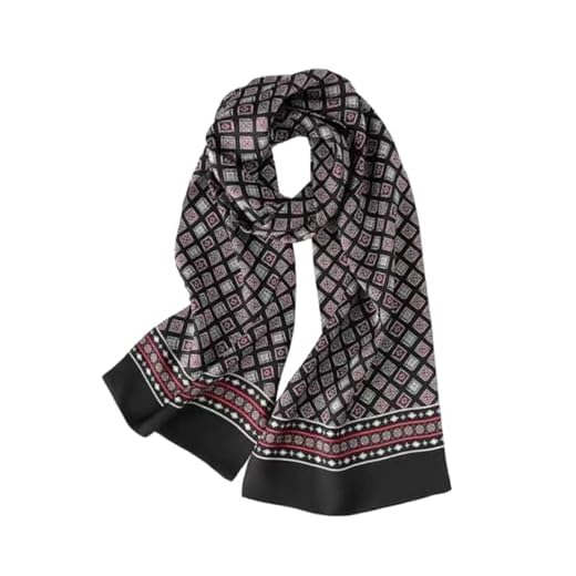 ANDANTINO- 100% seda cachecol oblongo para homens 61”*10,2” xales longos finos de dupla face para cabeça e pescoço com embalagem para presente (preto e vermelho)