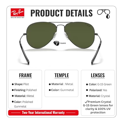 Image of Ray-Ban RB3025 CLASSIC AVIATOR POLARIZED Sunglasses for Men & Women with Official Eyewear Kit
