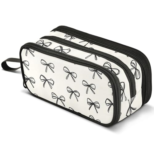 Image of ALAZA Black Bow Pattern Large Pencil Case, Pen Pouch Pencil Bag with 3 Compartments Pen Holder Organizer Stationery Bag