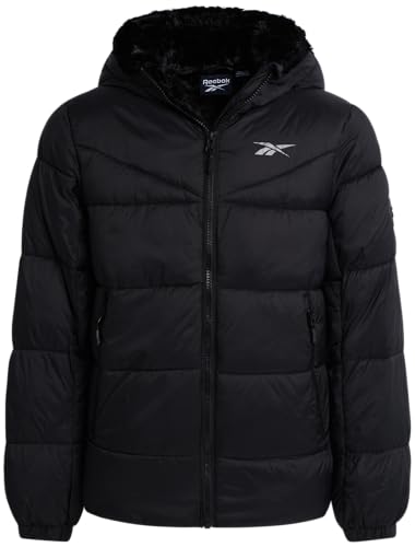Reebok Girls Winter Coat - Heavyweight Quilted Sherpa Lined Parka Puffer Jacket - Warm Winter Jackets for Girls, Size 14-16, Solid Black