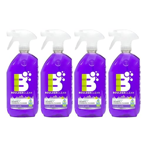 Boulder Clean Granite & Stainless Steel Cleaner, Lavender Vanilla - 28 oz, Pack of 4 - Perfect for Sinks, Eliminates Fingerprints, Haze, Grease & Streaks - Natural Ingredients, Phthalate & SLS Free