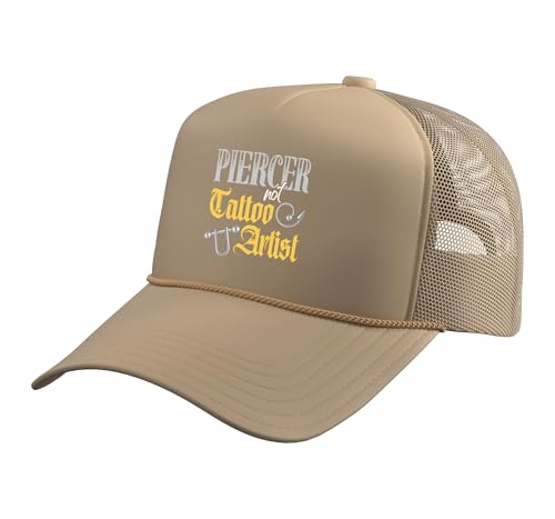 Piercer Not Tattoo Artist Body Piercing Day Trucker Hat with Adjustable Mesh Back, Khaki
