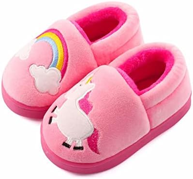 ESTAMICO Girls Cute Cartoon Slippers with Memory Foam Kids Plush ...