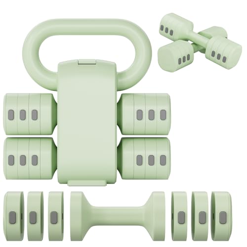 Verstellbare Hanteln Frauen Set, 1-5kg Kurzhanteln 2er Set, 4-in-1 Dumbbell Set für Frauen und Männer, Gewichte Hantel für Home Gym, Krafttraining Zuhause (Grün)