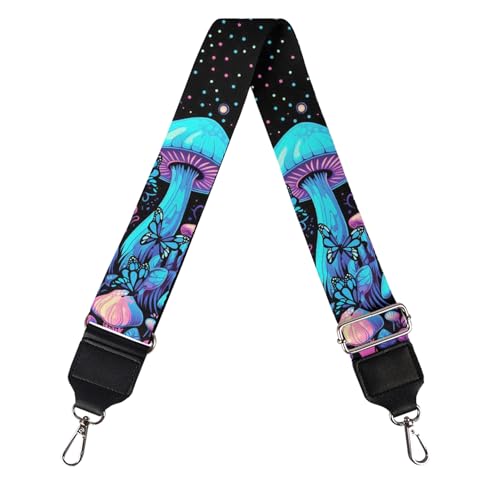 Image of GLENLCWE Blue Mushroom Wide Purse Strap for Women Replacement Belt Adjustable Crossbody Strap Guitar Strap for Bag Purses