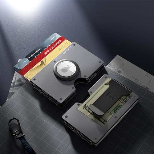 Image of Minimalist Aluminum Wallet for Men, Slim Front Pocket Metal Credit Card Holder with Money Clip, Small RFID Blocking, MF04-Gun Grey-AirTag, One Size, Minimalist
