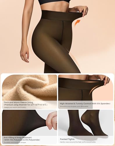 JTANIB Fleece Lined Tights Women 2 Pack, Fake Translucent Warm Pantyhose Winter Thick Sheer Thermal Tights3