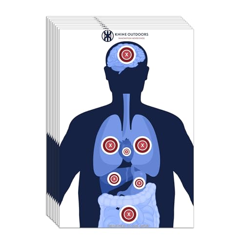 KNINE OUTDOORS Shooting Targets Paper, 12 x18 inch, Bulk for Hunting, Handguns, Pistols, Rifles, Silhouette with Red Bullseye, Human Silhouette (60 Pack)