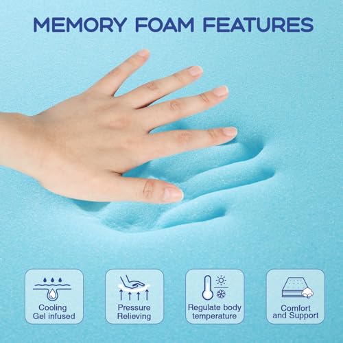 VALUXE Twin XL Mattress Topper 4 Inch Cooling Gel Memory Foam, CertiPUR-US Certified Topper & Pad for Back Pain Relief, Soft Breathable Bedding with Pressure Relief (Blue)
