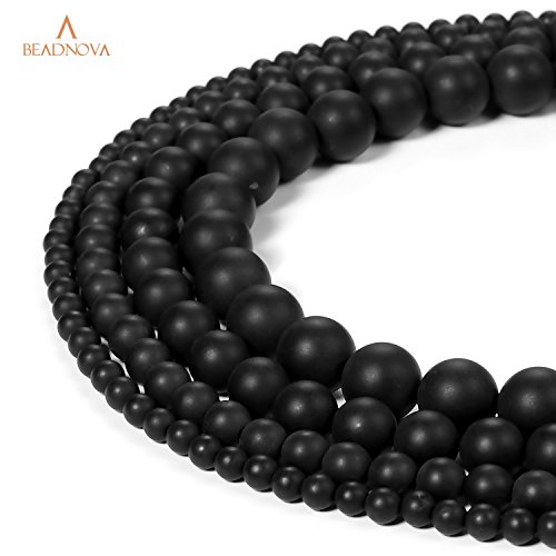 Image of BEADNOVA Black Matte Onyx Beads Natural Crystal Beads Stone Gemstone Round Loose Energy Healing with Crystal Stretch Cord for Jewelry Making (8mm, 45-48pcs)