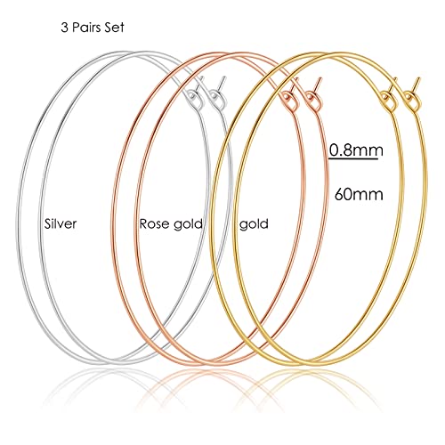 Multipack Dainty Large Thin Gold Hoop Earrings for Women Hypoallergenic Earrings Lightweight 30mm 50mm 60mm 70mm Gold/Silver/Rose Gold Hoop Earrings2