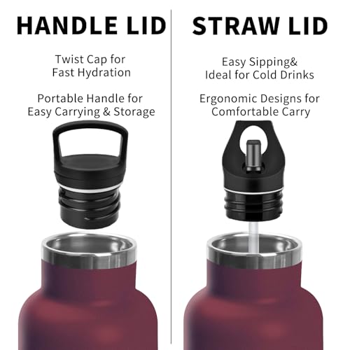 Grsta Trinkflasche Edelstahl, 750ml Thermosflasche, Trinkflasche mit Strohhalm, BPA-Frei, Auslaufsicher, Doppelwandige Vakuumisolierte, Wasserflasche für Reisen, Camping, Büro, Wandern