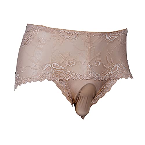 leesuo Men's Sexy Lace Panties Mesh See Through Sheer Low Rise Boxer Briefs Underwear with Sheath
