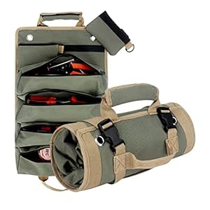 JENABOM Roll Up Tool Bag, Oxford Cloth Roll Tool Organizer with 4 Zipper Pockets and 2 Detachable Pouches Wrench Roll Up Pouch Bag Multi-Purpose Tool Roll Organizer for Mechanic Electrician