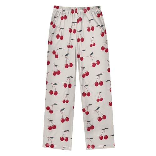 ALAZA Red Cherry Leaf Fruit Pajama Lounge Pants Long Sleep Pajama Bottoms with Pockets2