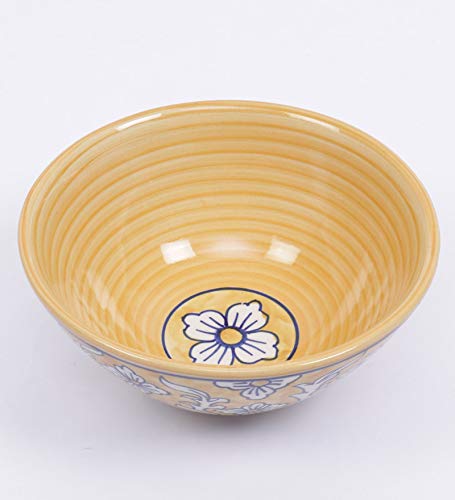 Image of miah decor Ceramic Bowl - Yellow Floral | Handcrafted Stoneware with Matte Finish | Big & Deep Multipurpose Serving Bowl for Rice, Curry & Snacks | Microwave & Dishwasher Safe | Ideal Gift | 1250ml