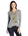 Hanes Women's Long Sleeve V-Neck Graphic Tee, Mid Charcoal Heather Owl, S