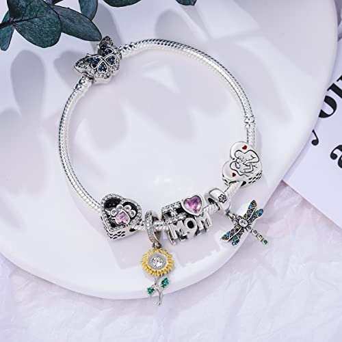 MULA 925 Sterling Silver Snake Chain Charm Bracelet Butterfly Sunflower Heart with 5A Cubic Zirconia Bracelets for Women4