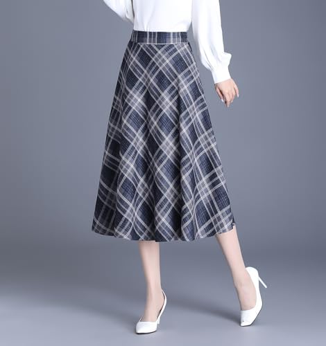 Women's Winter High Waist Plaid Long Skirt Slim A-line Elegant Midi Skirt with Pocket4