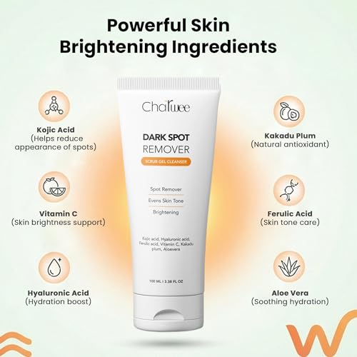 Image of Charwee Dark Spot Remover Face Wash Scrub Gel Cleanser - 100ml | With Kojic and Hyaluronic Acid | Soothing Aloe Vera | Removes Dark Sports and Helps Brighten Skin