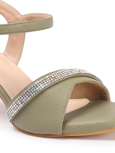 Image of Carlton London women's Embellished Strap Ankle Strap Sculpted Heel Sandals