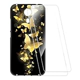 ESACMOT Bedruckte Hülle + 2 Glas Schutzfolie Kompatibel mit Umidigi Plus, Stoßfeste Weiche Cover & HD Klare Tempered Glass Folie (Schmetterling)