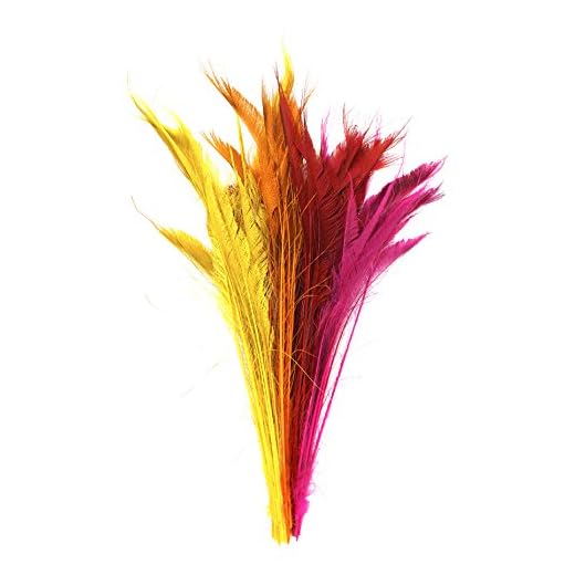 Zucker Feather Products Bleached Dyed Peacock Sword Feathers 25-40" 100pc Wedding DIY Craft Home Decor Fiesta Mix, 15-25"