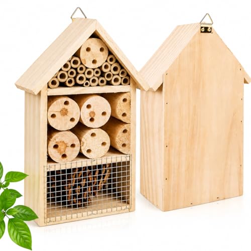Image of Wooden Insect Hotel for Garden Wildlife – Hanging Bee House, Ladybird Home, Butterfly Shelter, Natural Bug Habitat, Eco Friendly Outdoor Insect Nest Box