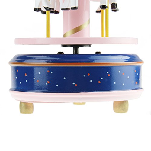 Merry-Go-Round Carousel Music Box Funny Wooden 4 Horses Figurine Rotating Wind Up Musical Carousel Home Desk Decoration Women Girls Daughter Wife Gift For Christmas Wedding Birthday (Blue+Pink) #TOP5