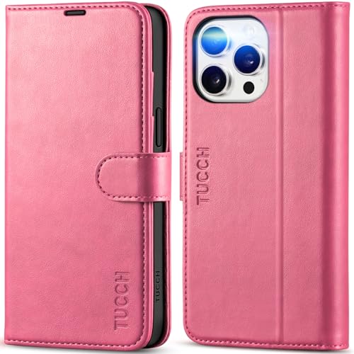 TUCCH Wallet Case for iPhone 15 Pro Max (6.7") 2023, Protective PU Leather Magnetic Folio with[Card Slots][RFID Blocker], Shockproof TPU Stand Folding Cover Compatible with iPhone 15 Pro Max, Hot Pink