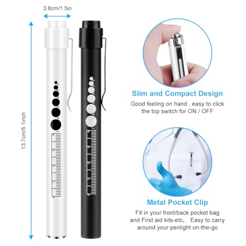 flintronic 2PC Pupillenleuchte Medizin, Diagnostikleuchte Krankenschwester Rettungsdienst Zubehör mit Pupillenmessgerät & Lineal, Aufladbar USB LED Stiftlampe für Krankenschwester Studentische Ärzte