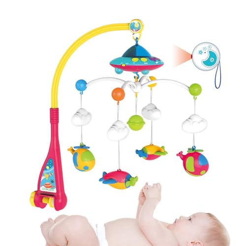 Crib Mobile with Music, Nursery Musical Mobile, Lights Projector Music Box, Soothing Melody & Visual Display, 19.69x18.9inch Ado