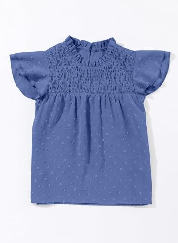 blibean Girl Western Shirts Youth Summer Smocked Puff Short Sleeve Tops Dressy Bohemian Polked Swiss Dot Tshirt Size 12-13 Year Dark Blue