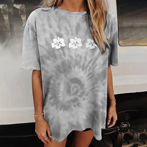 Blusa feminina manga curta algodão estampa gráfica floral ajuste solto casual medieval tie dye blusa