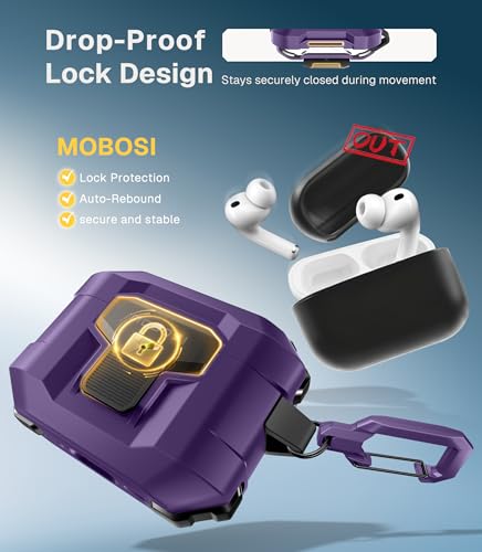 Image of MOBOSI for AirPods Pro 3 Case 2025 with Drop-Proof Lock, Cleaning Kit & Keychain, Compatible with MagSafe, Military-Grade Protection Hard Cover for iPods Pro 3rd Generation, Purple