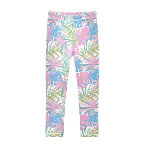 Color Jungle Leaf Girls Leggings,Workout Leggings for Girls Toddler Athletic Leggings Size for 3-10T