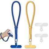 KITANIS 2 Pack Phone Lanyard,2×Phone Wrist Strap,4×Tether Tabs,Universal Cell Phone Multifuctional Patch Polyester Lanyards,Cell Phone Hand Strap for Women and Men(blue+yellow)