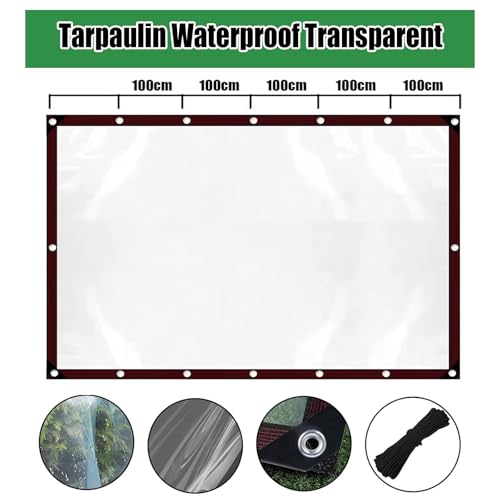 Lona impermeable transparente de 310 x 370 cm con cuerda 7