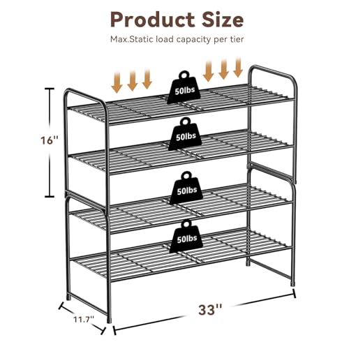 Image of Standard Shoe Rack 2-Tier 32.5 Inches Wide, Free Standing Shoe Organizer for Indoor Outdoor | Adjustable Heavy-Duty Metal Shelf Ideal for Home Entryway Closet & Garage Balcony | Black