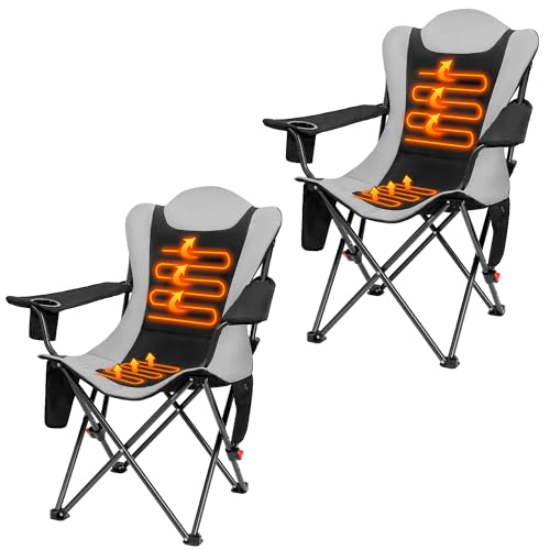 OUTSIDER Heated Folding Camping Chair Portable High Back Outdoor Chair with 3-Step Adjustment Luxury Padded Seat Heavy Duty Tubular Frame, Carry Bag for Camping Patio Fishing - Battery NOT Included
