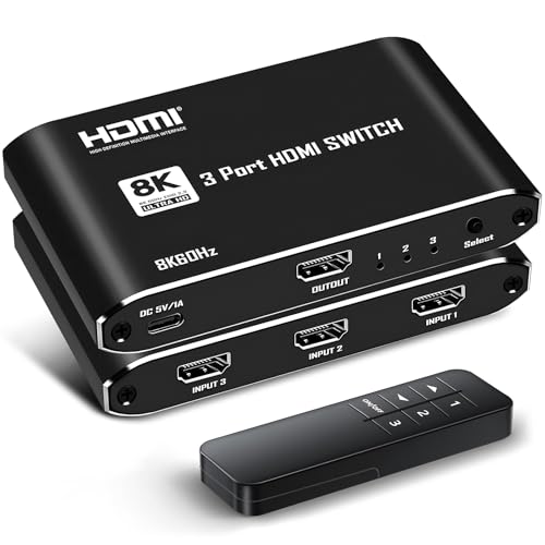 【8K＠60HZ】 HDMI 2.1 切替器 3入力1出力 Chayoo HDMIセレクター 分配器 リモコン付き 48Gbps高帯域 HDCP2.3 PS5/PS4 pro/Xbox/TV-box/PC/Switch/BlueRay DVDプレーヤーなど対応（Amazon）