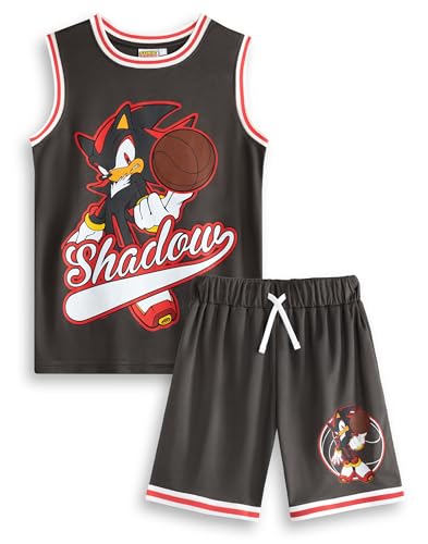 Sonic The Hedgehog Shadow 2 Piece Basketball Set in Black | Unisex Kids Sports Apparel | Sleeveless Basketball Top
