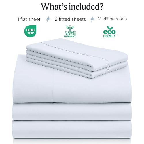 Image of LuxClub 5 PC Sheet Set Bed Sheets Deep Pockets 16 inch Eco Friendly Wrinkle Free Cooling Machine Washable Hotel Bedding Silky Soft - Baby Blue Split King