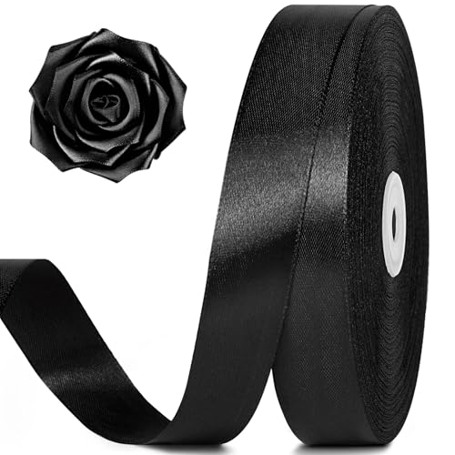 100 Yards 1 Inch Black Satin Ribbon Solid Craft Fabric Ribbon for Christmas Gift Wrapping Bows Making Flower Bouquet Wedding Party Decoration