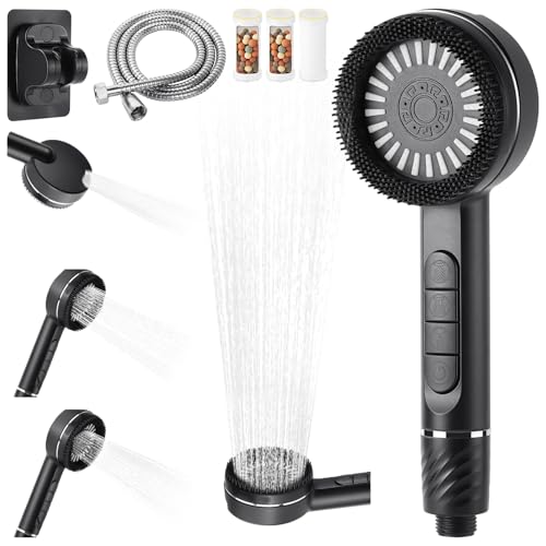 AYESY Soffione Doccia,Soffione doccia ad filtrato con 3 filtri di ricambio,4 modalità di getto,con soffione massaggiante in silicone,Doccetta regolabile e a risparmio d'acqua,Tubo Flessibile 1.4M