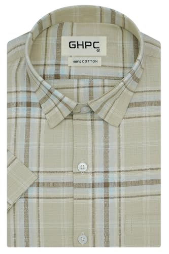 Image of GHPC 100% Cotton Checkered Half Sleeves Regular Fit Formal Shirt for Men